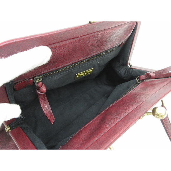 Miu Miu Ribbon Handbag Leather Red - Picture 7 of 8